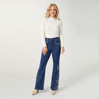 Bambu Soft Flare with Rhinestone Design - Dark Denim