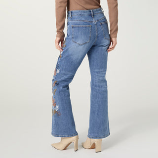 Bambu Soft Flare with Leaf Embroidery - Medium Denim
