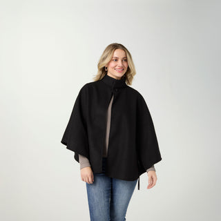 Juliet Faux Wool Wrap with Leather Tie - Black