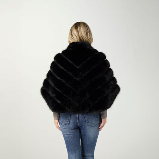 Serenity Faux Fur Zip Front Cape Wrap - Black
