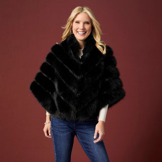 Serenity Faux Fur Zip Front Cape Wrap - Black