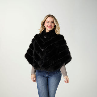 Serenity Faux Fur Zip Front Cape Wrap - Black