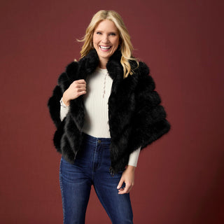 Serenity Faux Fur Zip Front Cape Wrap - Winter White