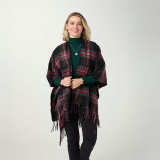 Kimberly Plaid Fringe Wrap - Black/Green/Red