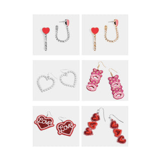 Valentines Day Earrings Assortment (12 PIECES: 6 Styles, 2 of each)
