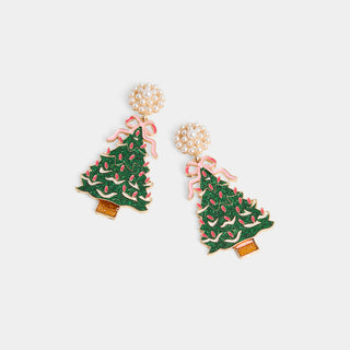 Girly Tree Earrings - Green/Pink