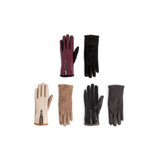 Vegan Leather Zip Touchscreen Gloves Assortment (6 PIECES: 3 Styles, 2 of each)