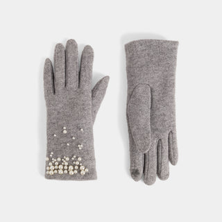 Pearly Wrist Touchscreen Gloves - Light Grey
