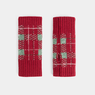 Festive Plaid Fingerless Gloves - Red/Green