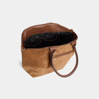 Zelina Faux Suede Tote + Crossbody - Cognac