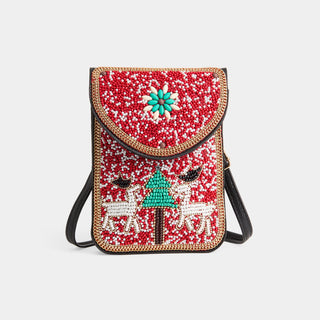 Artisan Beaded Holiday Crossbody - Red/White