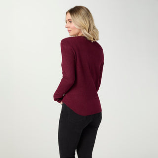 Kym Soft Henley Top with Buttons - Merlot