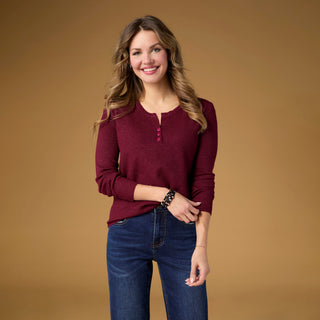 Kym Soft Henley Top with Buttons - Merlot