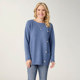 Heavenly-Luxe Button Detail Sweater - Blue Dusk