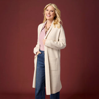 Heavenly-Luxe Metallic Stripe Duster Cardigan - Oatmeal