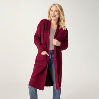 Heavenly-Luxe Metallic Stripe Duster Cardigan - Burgundy