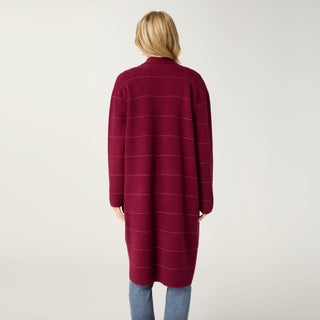 Heavenly-Luxe Metallic Stripe Duster Cardigan - Burgundy
