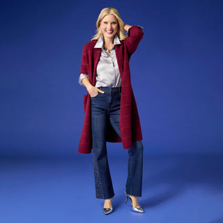 Heavenly-Luxe Metallic Stripe Duster Cardigan - Burgundy