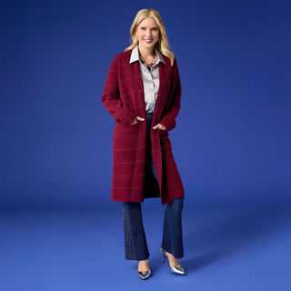Heavenly-Luxe Metallic Stripe Duster Cardigan - Burgundy