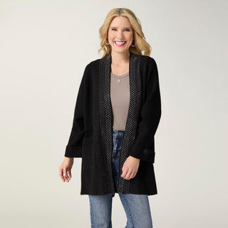 Heavenly-Luxe Open Cardigan with Rhinestones - Black