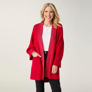 Heavenly-Luxe Open Cardigan with Rhinestones - Tango Red