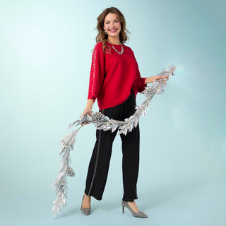 Heavenly-Luxe Dolman Sweater with Rhinestones - Tango Red