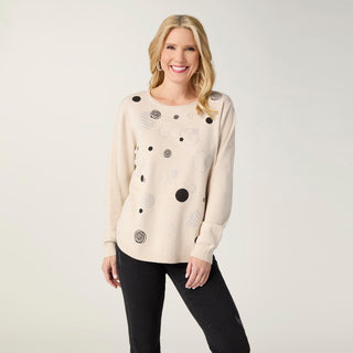 Lightweight Heavenly-Luxe Embellished Circle Sweater - Oatmeal
