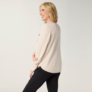 Lightweight Heavenly-Luxe Embellished Circle Sweater - Oatmeal