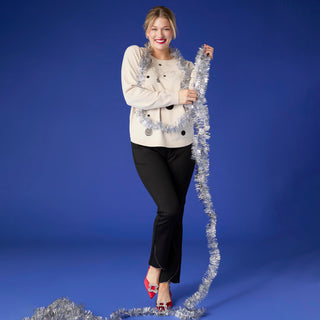 Lightweight Heavenly-Luxe Embellished Circle Sweater - Oatmeal