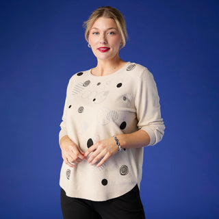 Lightweight Heavenly-Luxe Embellished Circle Sweater - Oatmeal