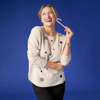 Lightweight Heavenly-Luxe Embellished Circle Sweater - Oatmeal