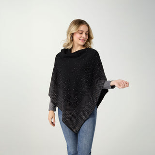 Anastasia Envelope Neck Poncho with Rhinestones - Black