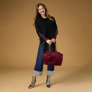 Anastasia Envelope Neck Poncho with Rhinestones - Black