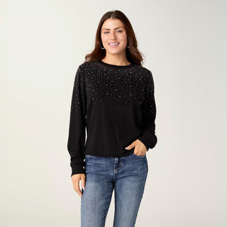Giselle Rhinestone Top with Banded Bottom - Black