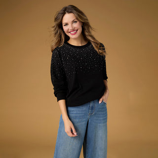 Giselle Rhinestone Top with Banded Bottom - Black