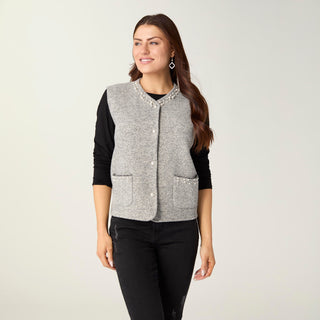 Alana Metallic Vest with Faux Pearls - Grey