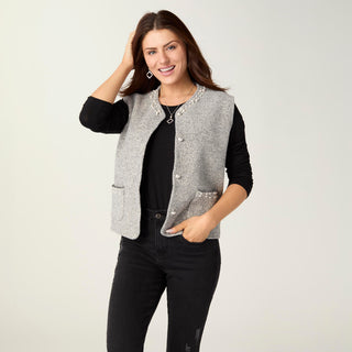 Alana Metallic Vest with Faux Pearls - Grey
