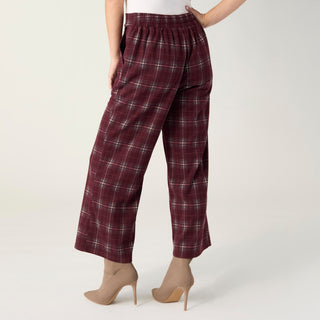 Mallory Wide Leg Crop Plaid Pant - Merlot