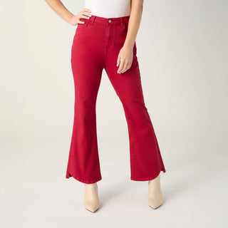 Willa Flare Pant with Curved Hem - Red