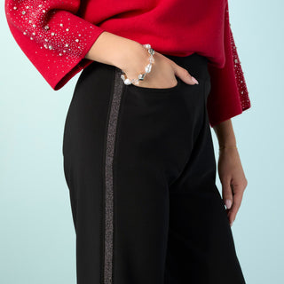 Georgie Wide Leg with Sparkle Stripe - Black