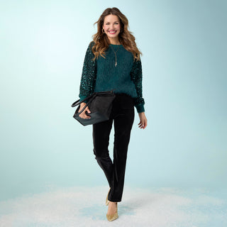 Melany Velour Straight Leg with Patch Pockets - Black