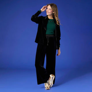 Carolina Velour Pant with Tie Waist - Black