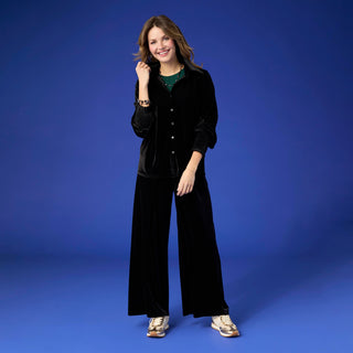 Carolina Velour Pant with Tie Waist - Black