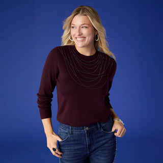 Lauren Lightweight Sweater with Rhinestone Front - Black