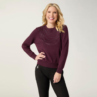 Lauren Lightweight Sweater with Rhinestone Front - Eggplant