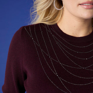 Lauren Lightweight Sweater with Rhinestone Front - Eggplant