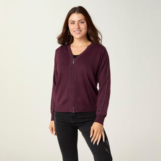 Lauren Lightweight Cardigan with Embellished Sleeve - Eggplant