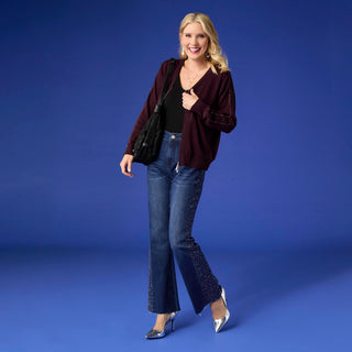 Lauren Lightweight Cardigan with Embellished Sleeve - Eggplant