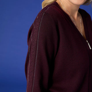 Lauren Lightweight Cardigan with Embellished Sleeve - Eggplant