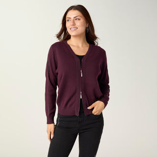 Lauren Lightweight Cardigan with Embellished Sleeve - Eggplant